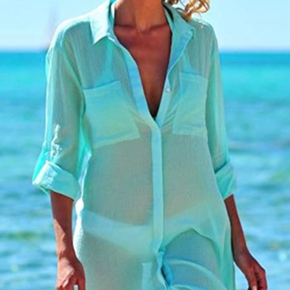 Embroidered Half/Long Sleeve Swimsuit Cover Up - Picture 1 of 10